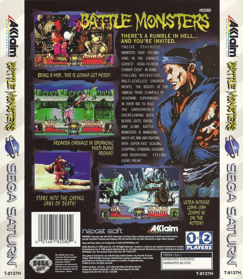 Battle Monsters back cover art for Sega Saturn SS video game