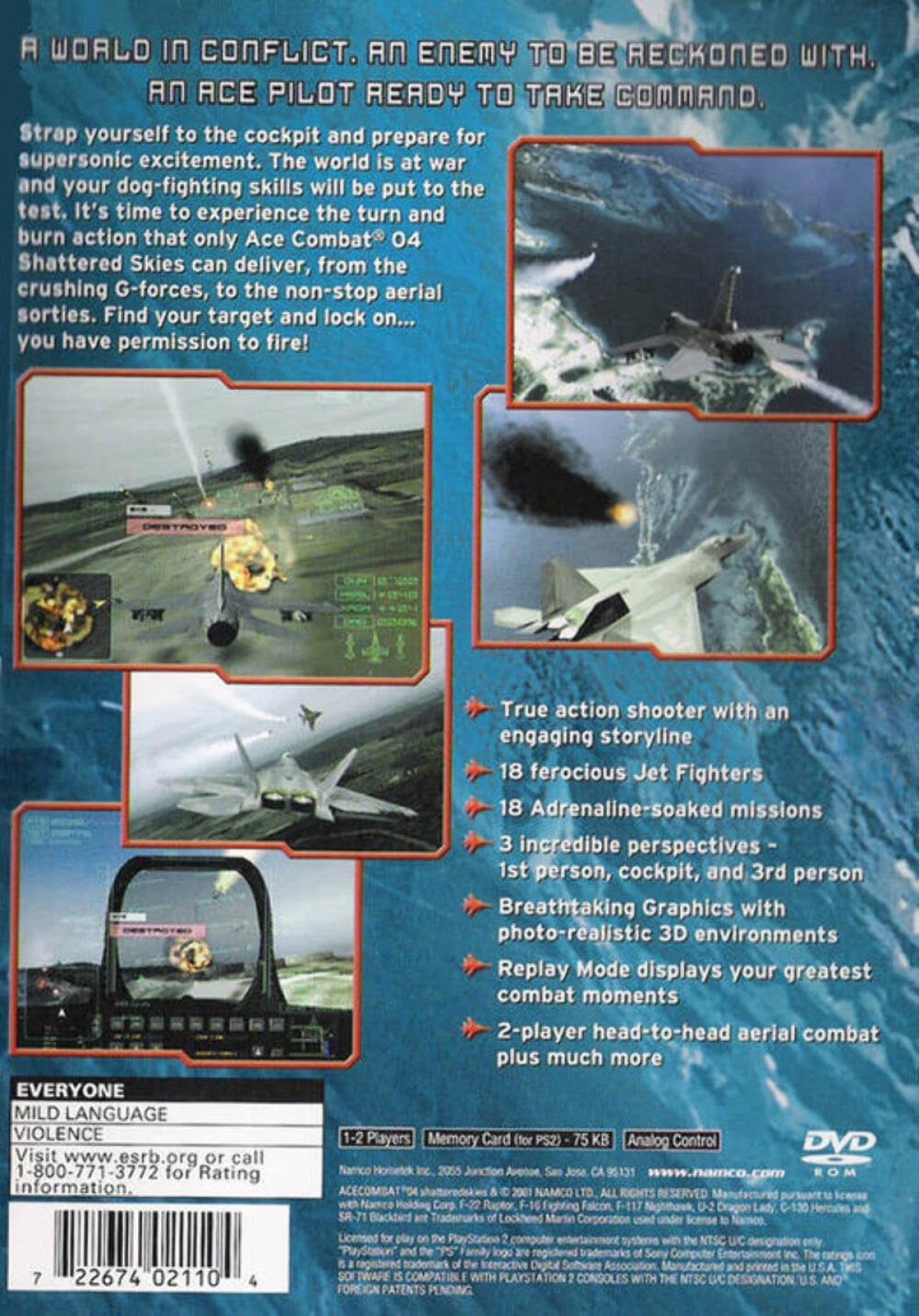 Ace Combat 04: Shattered Skies PS2 flight combat video game back cover art