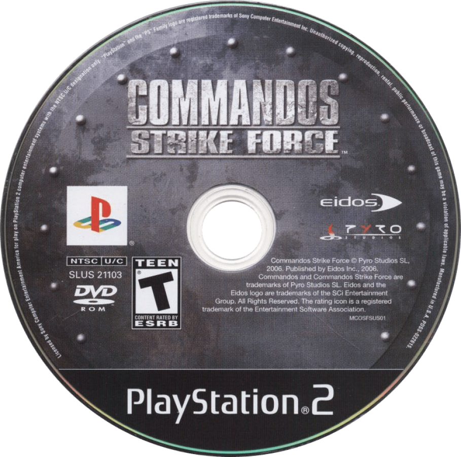 Commandos Strike Force PlayStation 2 PS2 for tactical first person shooter video game fans featuring World War II missions stealth gameplay elite commando squad strategic objectives sniper action espionage infiltration cooperative style squad mechanics immersive military campaign collectible gaming appeal disc