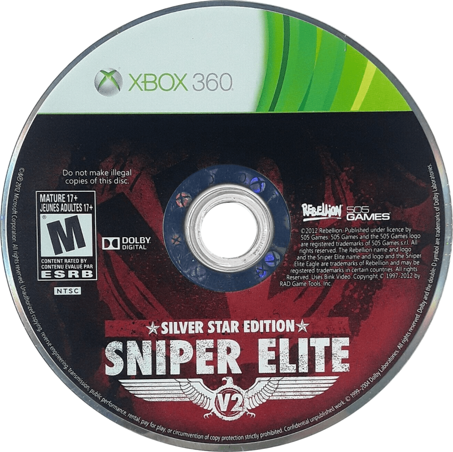 Sniper Elite V2 [Silver Star Edition] disc for Xbox 360 (X360) tactical stealth sniper shooter video game