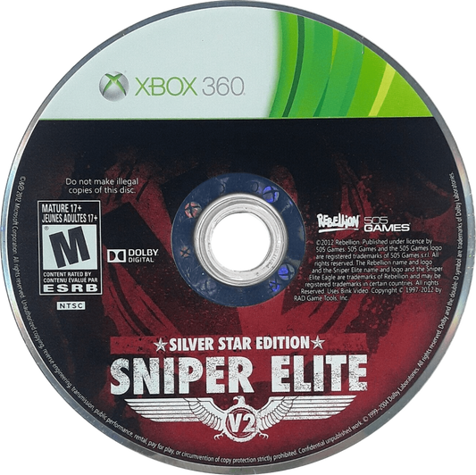 Sniper Elite V2 [Silver Star Edition] disc for Xbox 360 (X360) tactical stealth sniper shooter video game