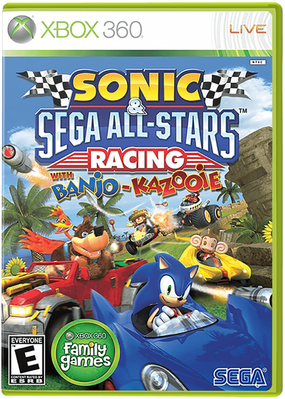 Sonic & Sega All-Stars Racing with Banjo-Kazooie cover art for Xbox 360 (X360) kart racing video game