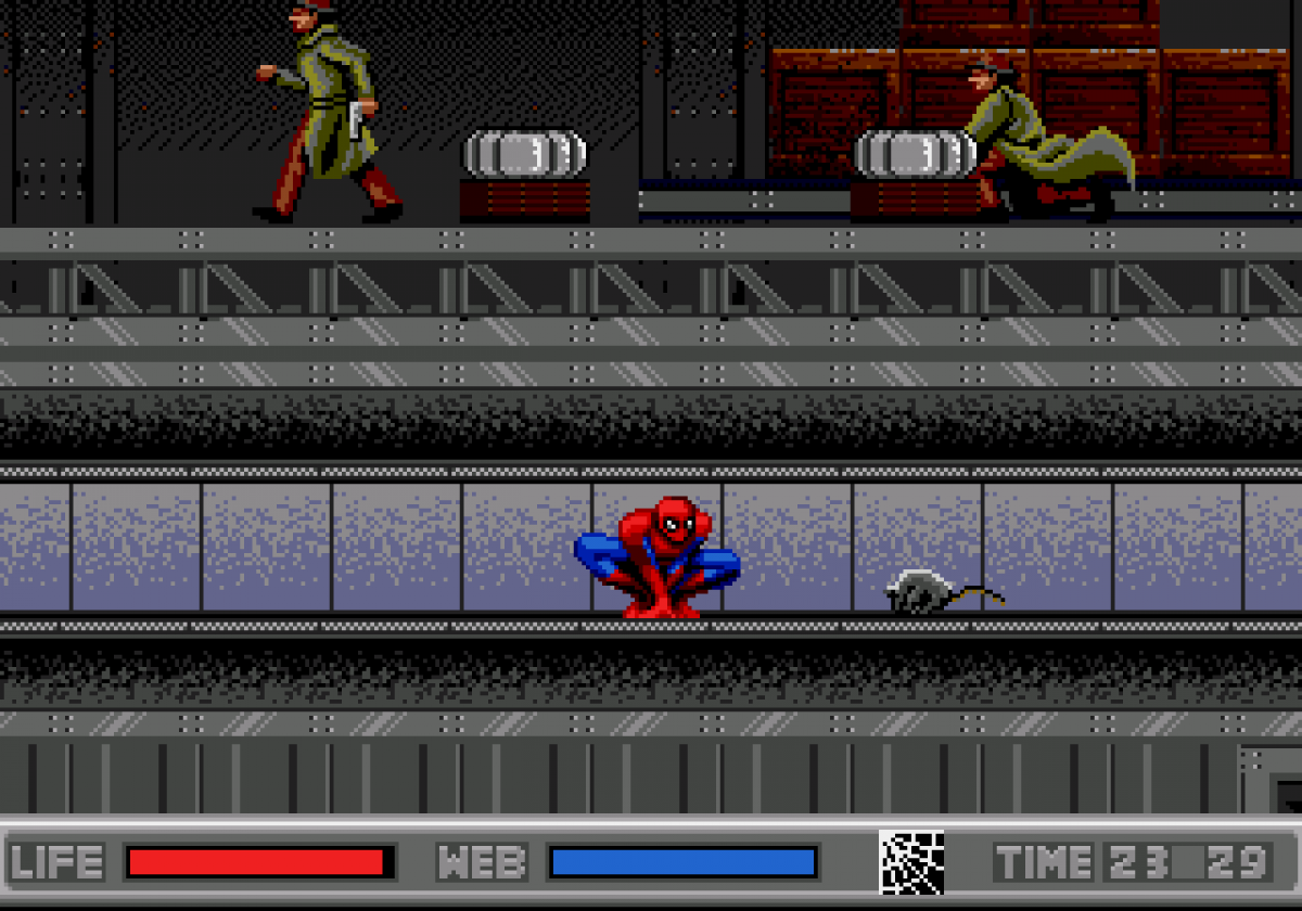 Spider-Man vs The Kingpin Sega CD action platformer comic book superhero game Marvel Spider-Man side scrolling combat web swinging boss battles Green Goblin Doctor Doom storyline enhanced CD audio cutscenes retro gaming Sega CD software video game title gameplay