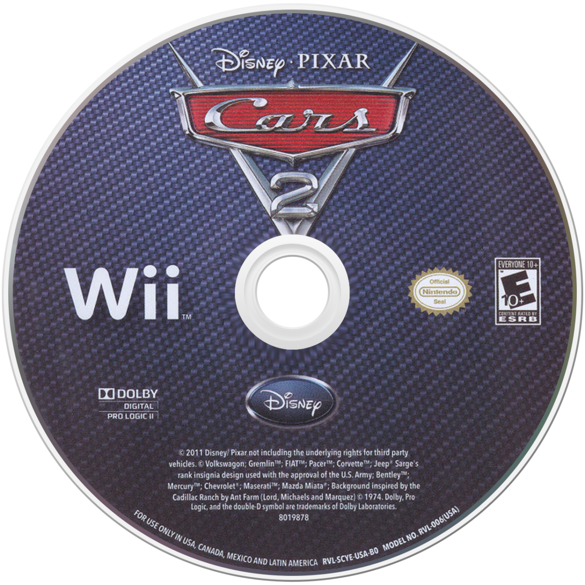 Cars 2 front disc cover art for Nintendo Wii (Wii) video game 