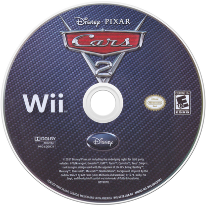 Cars 2 front disc cover art for Nintendo Wii (Wii) video game 