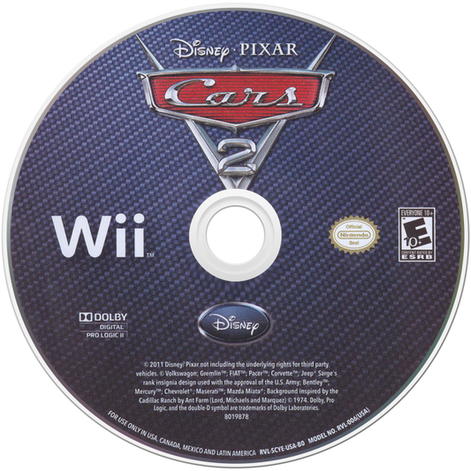 Cars 2 front disc cover art for Nintendo Wii (Wii) video game 