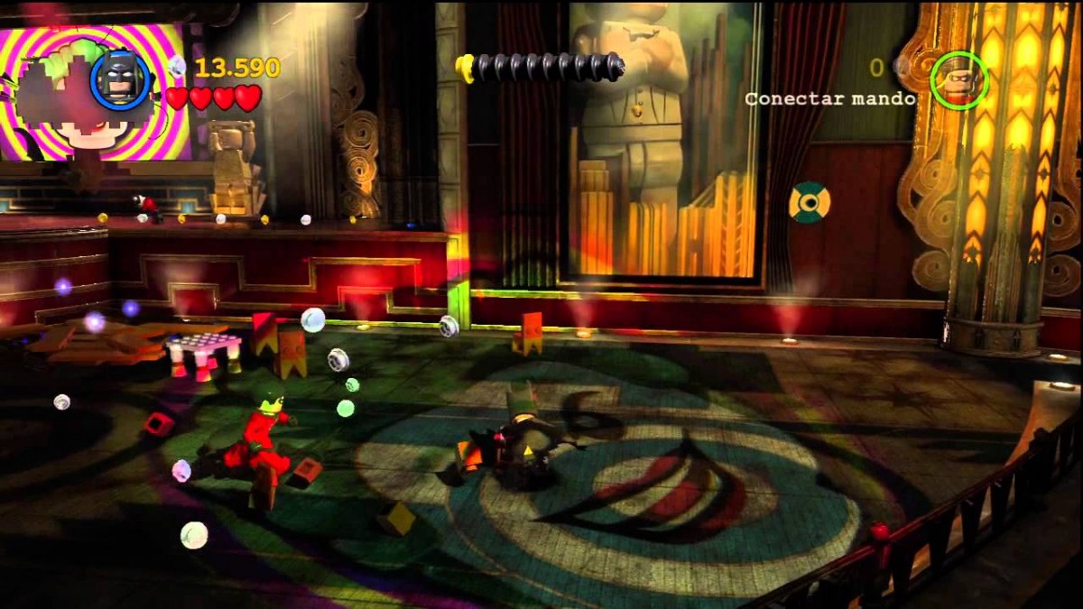 LEGO Batman 2 DC Super Heroes Platinum Hits Xbox 360 open-world action-adventure video game featuring Batman Robin Superman Wonder Woman and DC villains voice acting co-op Gotham City exploration and brick-building puzzle solving gameplay screenshot
