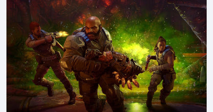 Gears 5 for Xbox One, gameplay image for a third-person shooter action sci-fi video game