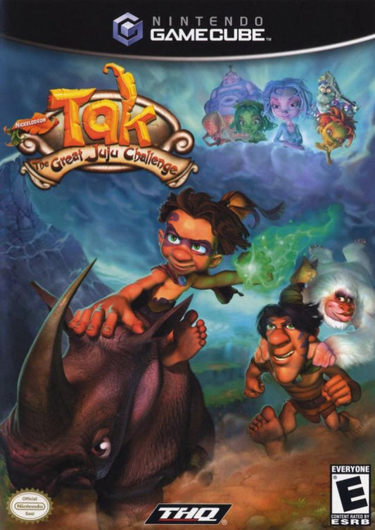 Tak The Great Juju Challenge Nintendo GameCube for retro video game enthusiasts featuring cooperative action platforming gameplay fantasy adventure challenges mini game competitions tribal themed environments puzzle solving mechanics and collectible gaming appeal front cover