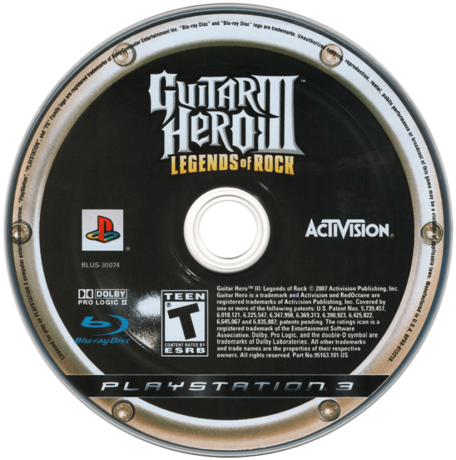 Guitar Hero III: Legends of Rock disc for PlayStation 3 (PS3) video game