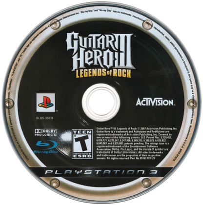 Guitar Hero III: Legends of Rock disc for PlayStation 3 (PS3) video game