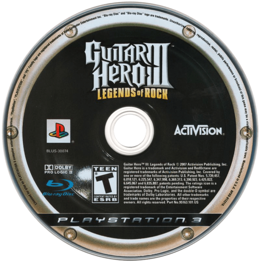 Guitar Hero III: Legends of Rock disc for PlayStation 3 (PS3) video game