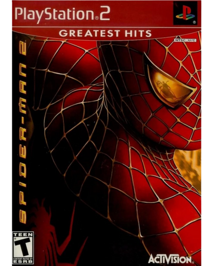 Spider-Man 2 Greatest Hits PlayStation 2 PS2 video game, open-world action adventure, superhero web-slinging gameplay, Marvel console title front cover