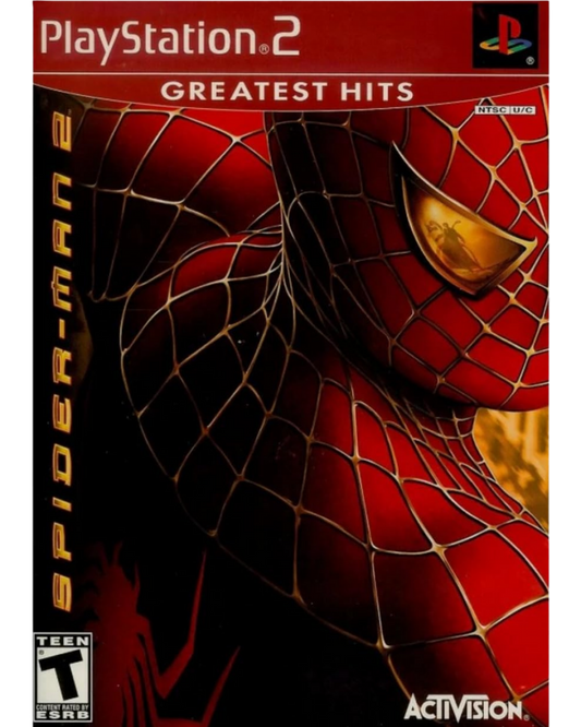 Spider-Man 2 Greatest Hits PlayStation 2 PS2 video game, open-world action adventure, superhero web-slinging gameplay, Marvel console title front cover