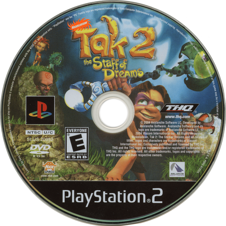 Tak 2 The Staff of Dreams PS2 Sony PlayStation 2 action adventure platformer Nickelodeon cartoon style gameplay jungle exploration magical powers puzzle solving cooperative mini games family friendly retro gaming PlayStation 2 software video game title disc