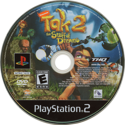 Tak 2 The Staff of Dreams PS2 Sony PlayStation 2 action adventure platformer Nickelodeon cartoon style gameplay jungle exploration magical powers puzzle solving cooperative mini games family friendly retro gaming PlayStation 2 software video game title disc