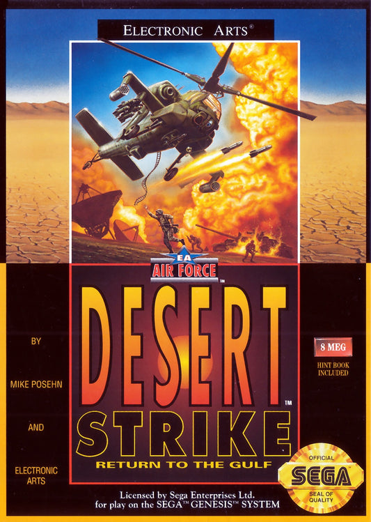 Desert Strike Return to the Gulf Sega Genesis retro video game helicopter shooter cover art (1992)