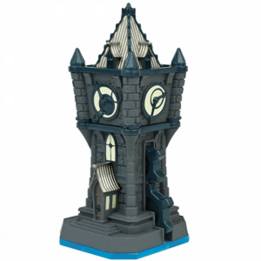 Tower of Time Skylanders Swap Force magic item figure, detailed clock tower structure with gears and time-themed design on portal base, unlocks bonus in-game level, collectible accessory from Skylanders Swap Force series