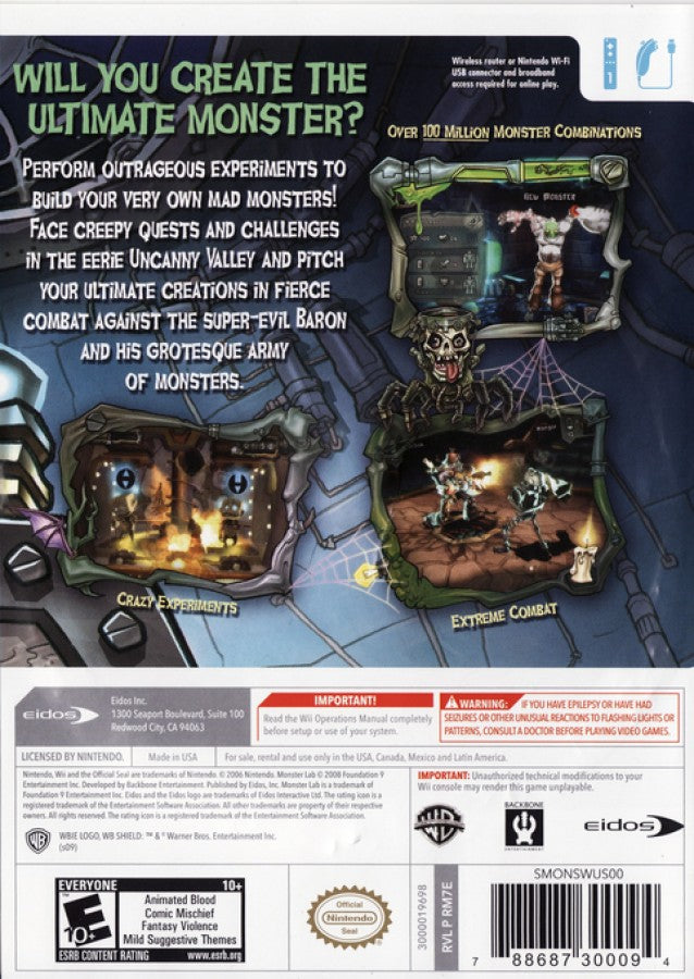 Monster Lab – Nintendo Wii (Wii) action-adventure role-playing video game back of case