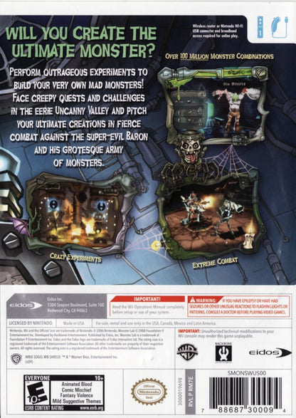Monster Lab – Nintendo Wii (Wii) action-adventure role-playing video game back of case