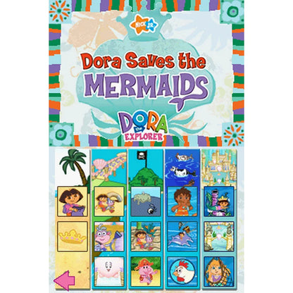 Dora the Explorer Dora Saves the Mermaids Nintendo DS video game, educational adventure gameplay, ocean-themed puzzles, family-friendly handheld console title main menu level select