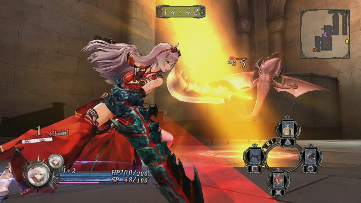 Nights of Azure retro PlayStation 4 video game featuring fantasy action RPG combat, anime style storytelling, supernatural battles and gothic adventure gameplay
