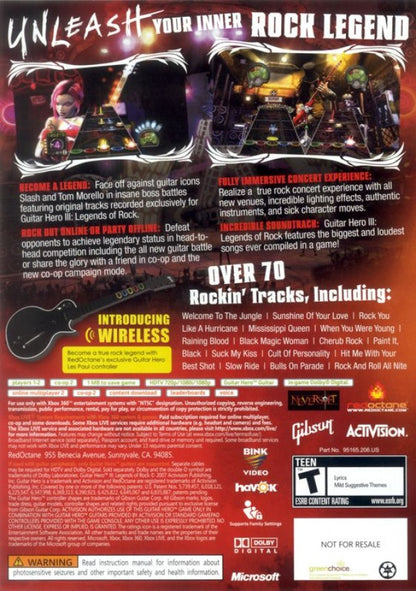 Guitar Hero III: Legends of Rock back of case Xbox 360 (X360) music rhythm video game
