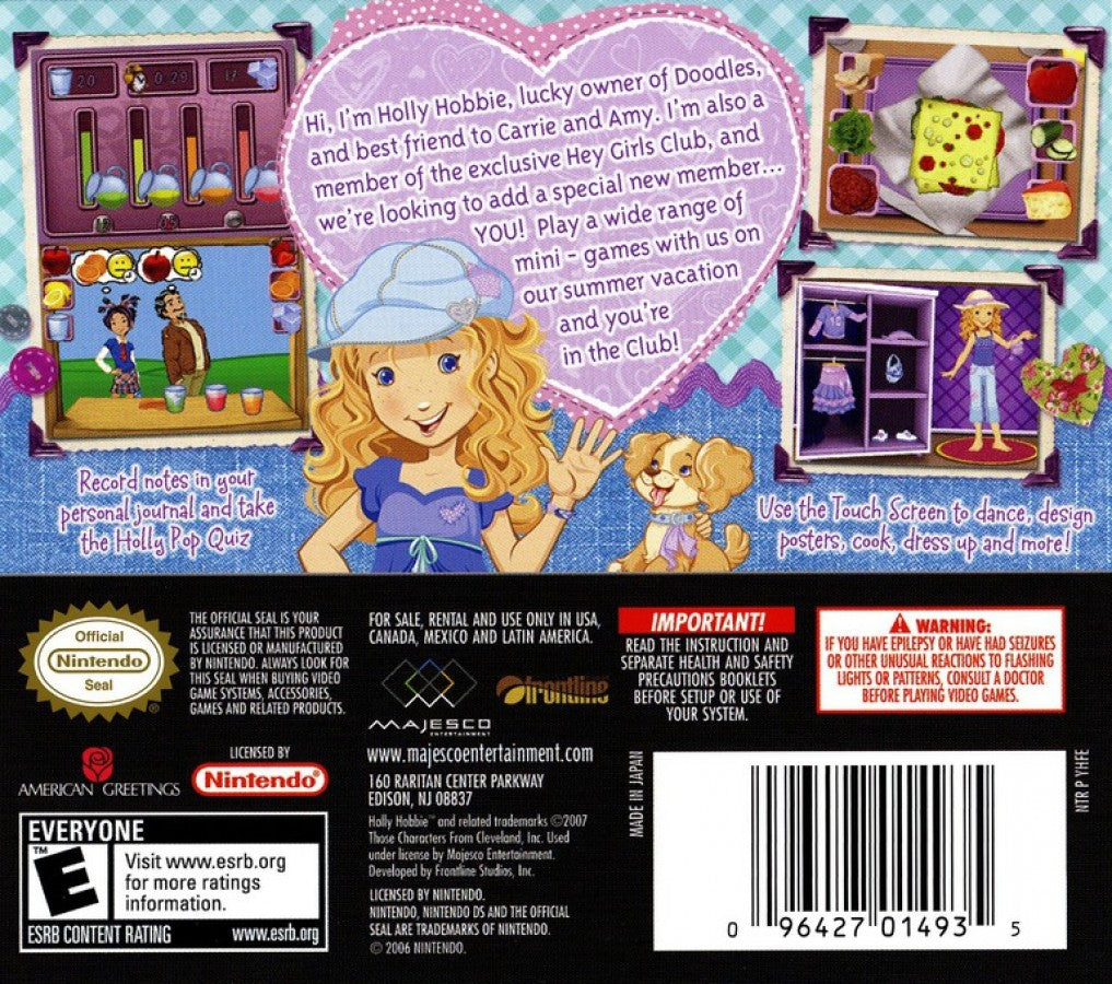 Holly Hobbie and Friends back of case for Nintendo DS (DS) children’s adventure video game