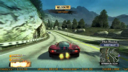 Burnout Paradise Xbox 360 video game featuring open world arcade racing gameplay high speed crashes online multiplayer modes Paradise City exploration and Criterion Games high intensity driving action gameplay 