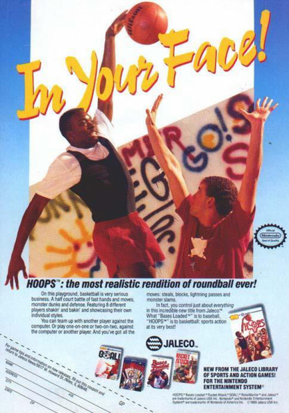 Hoops advert for Nintendo Entertainment System (NES) retro video game