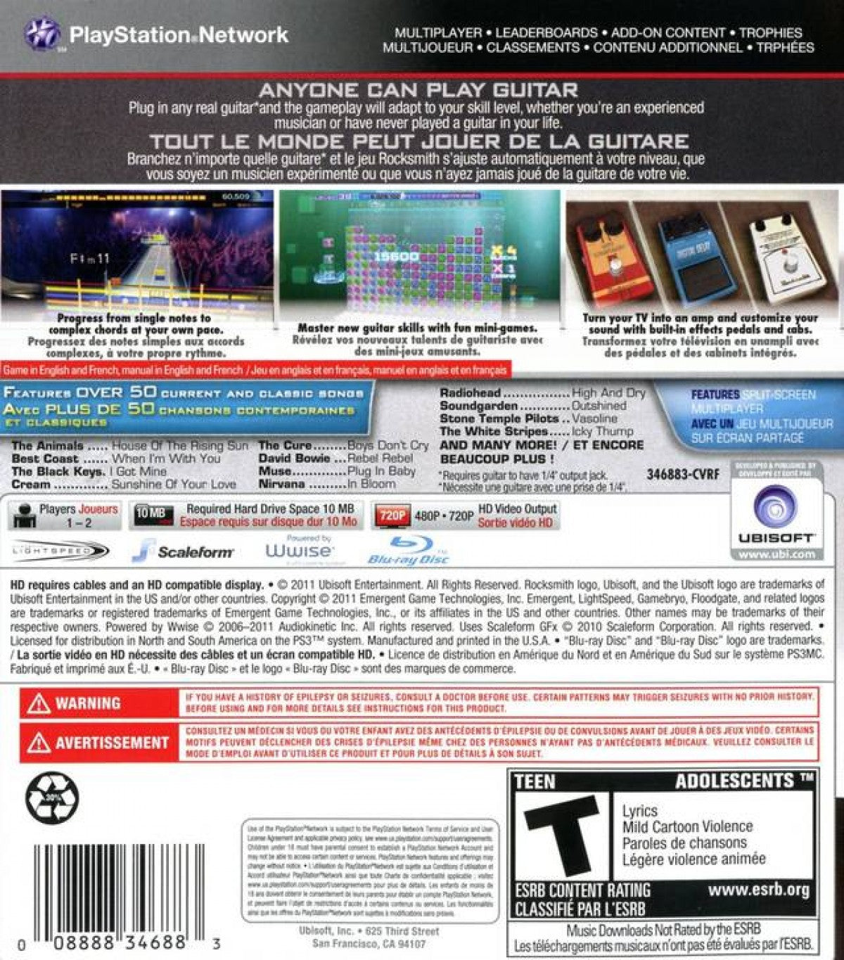 Rocksmith 2014 Edition – PlayStation 4 (PS4) video game back of case, music rhythm title
