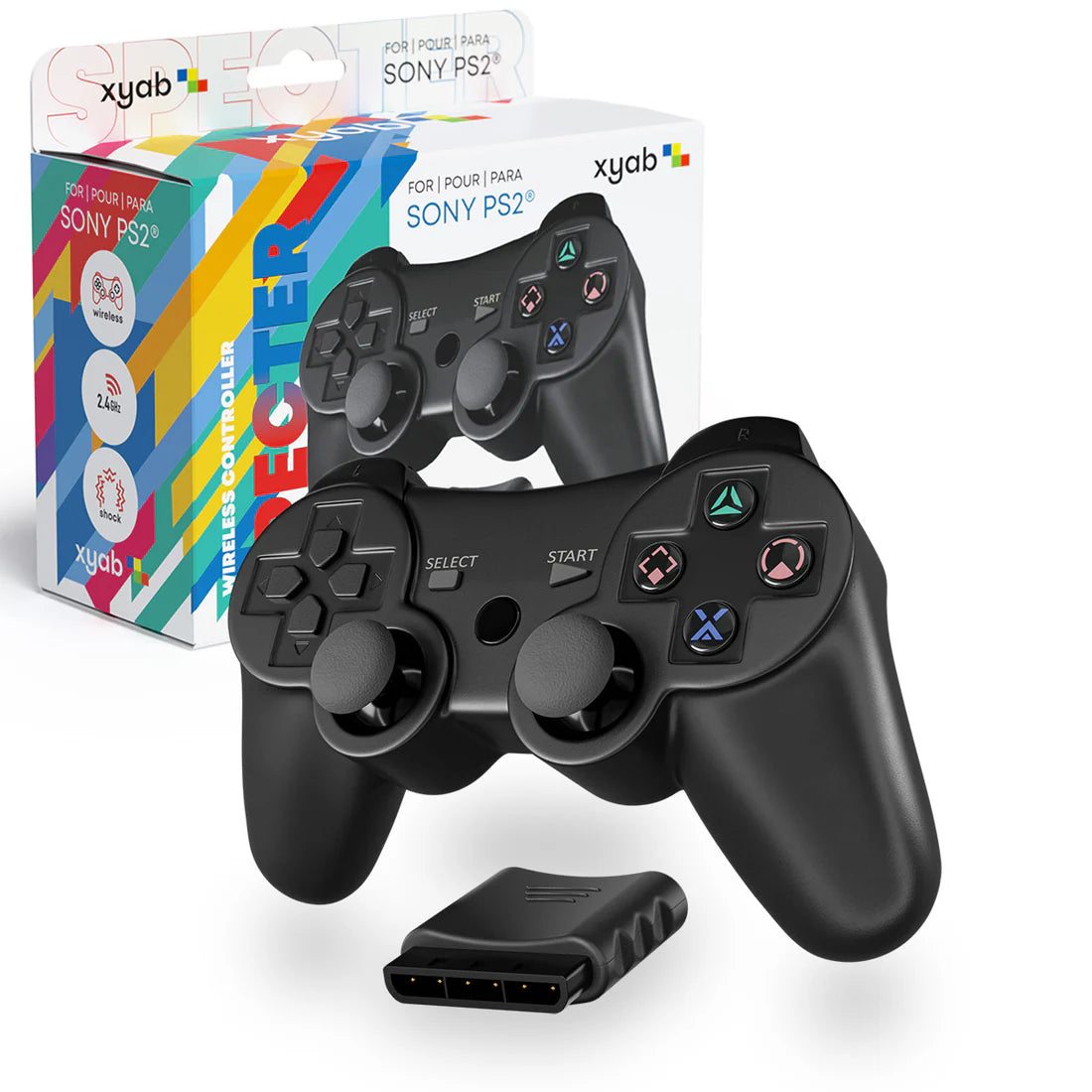 Wireless PS2 controller with receiver and retail packaging for Sony PlayStation 2 accessory