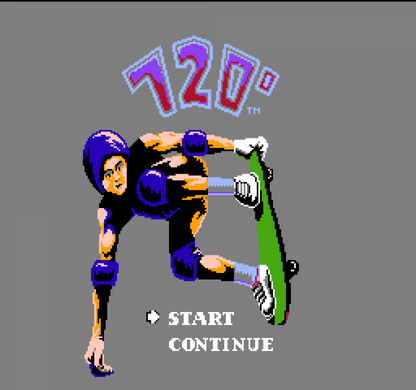 720° cartridge for the Nintendo Entertainment System featuring 8 bit skateboarding action with tricks ramps and high score challenges across urban skate parks gameplay 