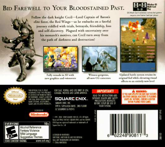Final Fantasy IV back cover for Nintendo DS (DS) video game