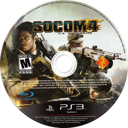 SOCOM 4 U.S. Navy SEALs PlayStation 3 PS3 video game, tactical shooter, military action, multiplayer gameplay, Sony console title disc