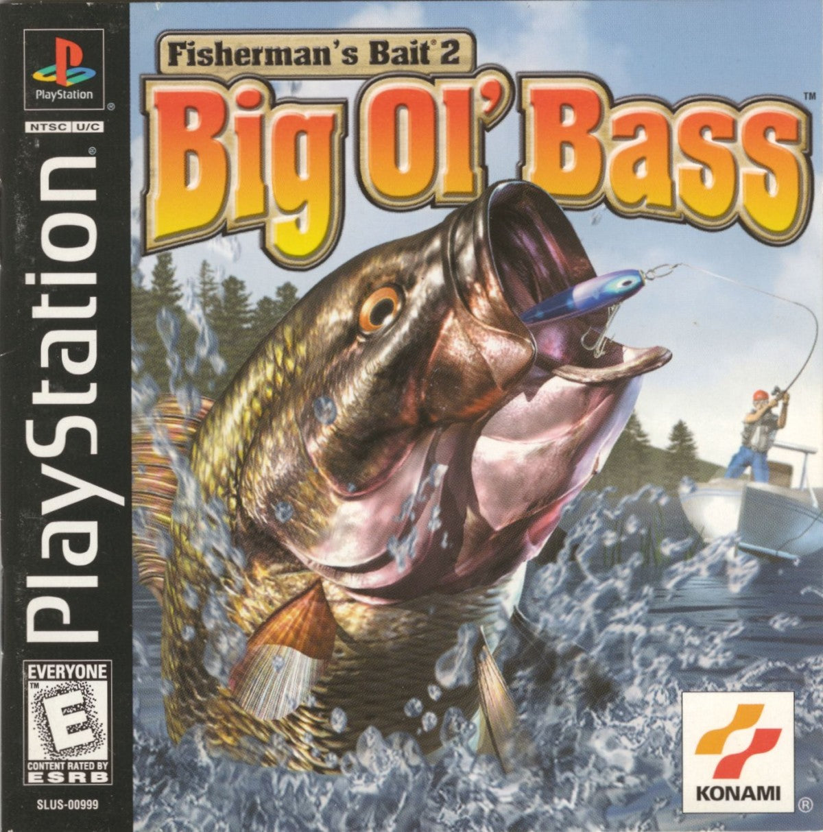 Big Ol’ Bass Fisherman’s Bait 2 PlayStation 1 game featuring realistic fishing simulation, authentic tournament action, and classic late-90s sports gameplay cover art