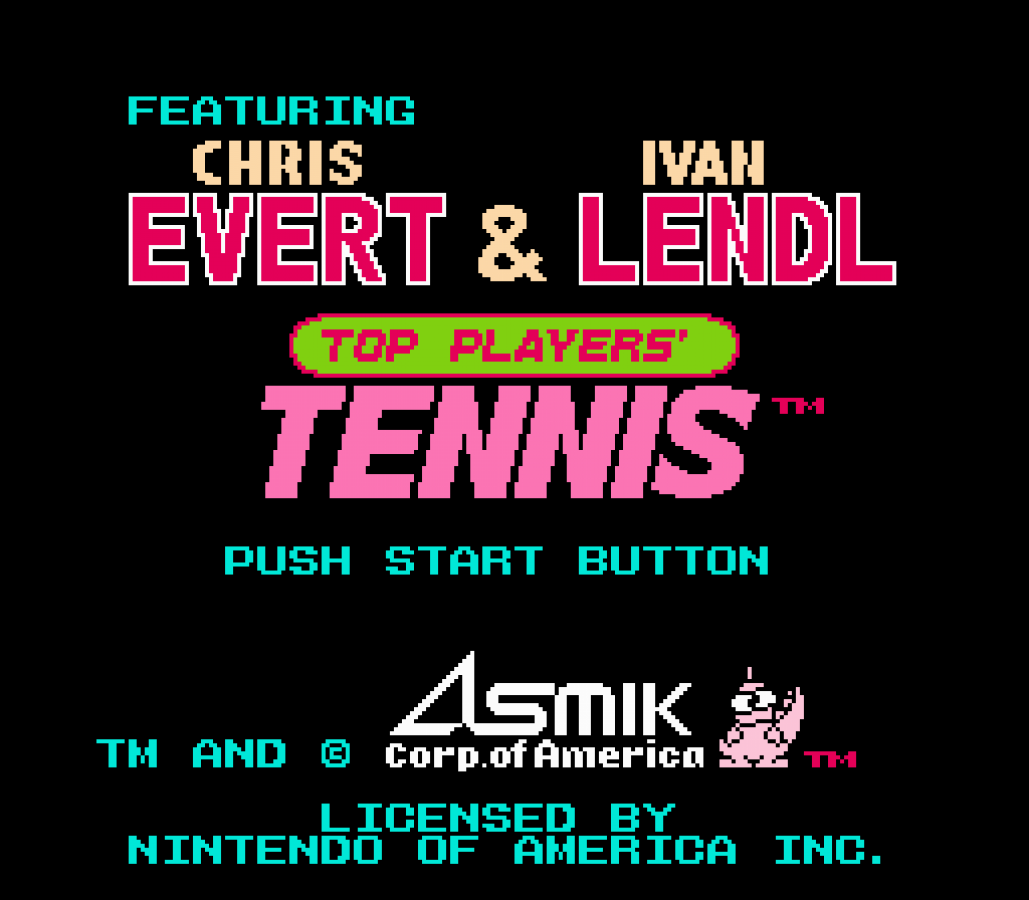 Top Players Tennis game for the Nintendo Entertainment System featuring arcade style tennis gameplay with singles and doubles matches simple controls and competitive court action across multiple characters and tournament style play gameplay 