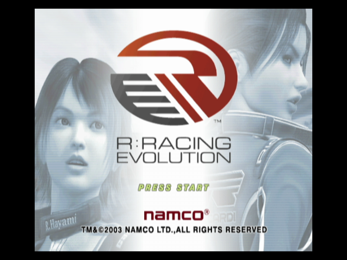 R: Racing Evolution start screen for Nintendo GameCube (GC) racing simulation video game