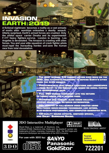 Shock Wave back of case for Panasonic 3DO (3DO) sci-fi flight combat video game