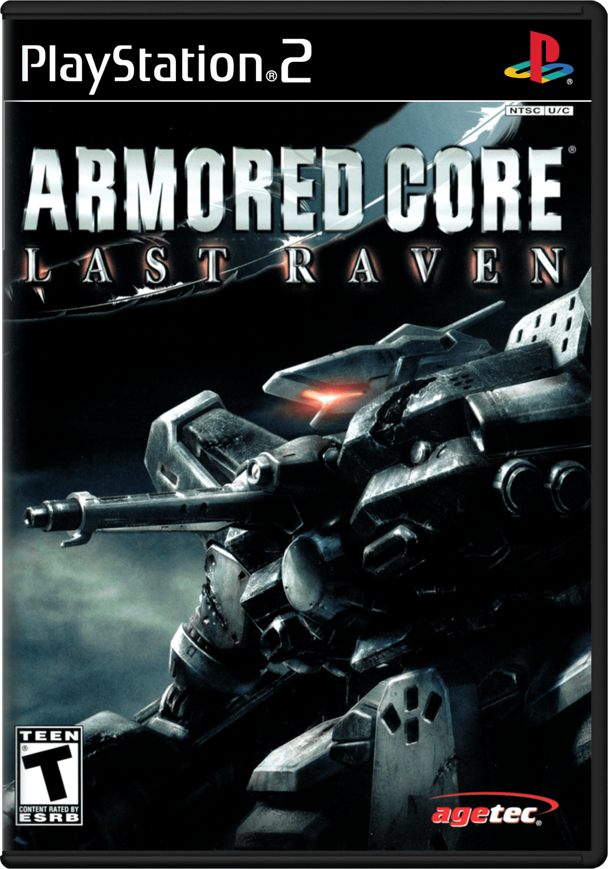 Retro Armored Core Last Raven PS2 inspired design featuring futuristic mech warfare aesthetic vintage PlayStation 2 customizable armored robots post apocalyptic conflict intense tactical combat industrial sci fi atmosphere nostalgic FromSoftware action gameplay cover art