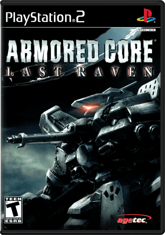 Retro Armored Core Last Raven PS2 inspired design featuring futuristic mech warfare aesthetic vintage PlayStation 2 customizable armored robots post apocalyptic conflict intense tactical combat industrial sci fi atmosphere nostalgic FromSoftware action gameplay cover art