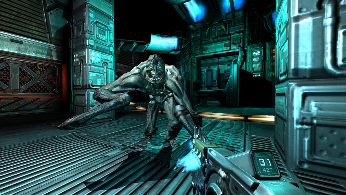 DOOM 3 BFG Edition Xbox One game featuring intense first person shooter action, atmospheric sci fi horror, and the complete remastered DOOM 3 experience gameplay