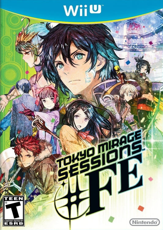 Tokyo Mirage Sessions #FE game for the Nintendo Wii U featuring Japanese RPG gameplay with turn based combat idol themed storytelling and a crossover between the Shin Megami Tensei and Fire Emblem series set in modern day Tokyo front cover