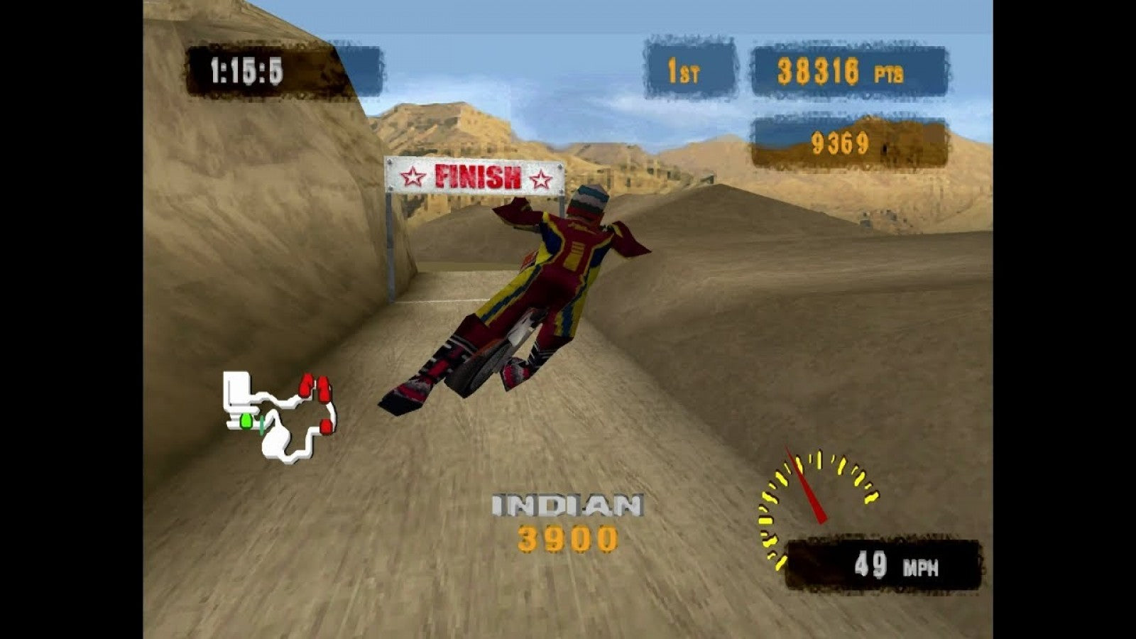 Freestyle Motocross McGrath vs. Pastrana PlayStation 1 PS1 video game, motocross racing and freestyle stunts, extreme sports action, classic console title gameplay screenshot