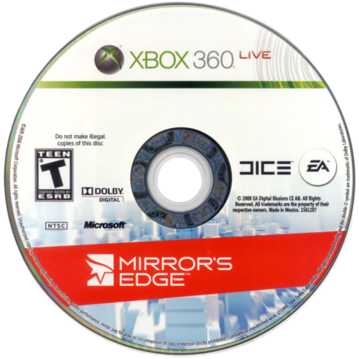 Mirrors Edge Xbox 360 video game featuring first person parkour gameplay fluid free running combat futuristic city environments and critically acclaimed EA action adventure title disc