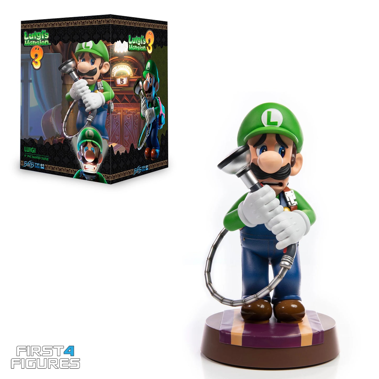 Luigi 9 inch statue Standard Edition by First 4 Figures detailed Super Mario collectible featuring classic Nintendo character design vibrant colors and premium display quality for fans of the Mushroom Kingdom franchise