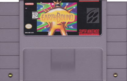 EarthBound SNES Super Nintendo game classic RPG adventure Nintendo retro video game cartridge collectible rare cult favorite turn based role playing game for SNES console cartridge