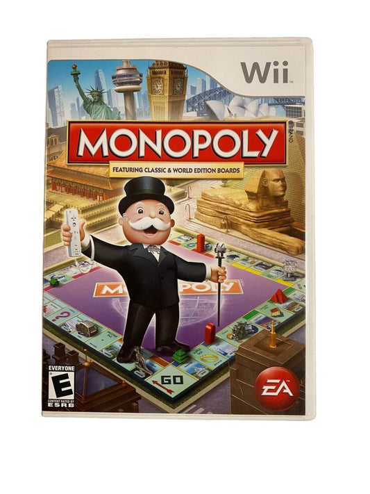 Monopoly for Wii digital board game video game featuring family friendly multiplayer gameplay iconic Monopoly properties and classic turn based strategy experience front cover
