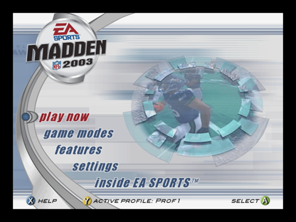Madden NFL 2003 Xbox football game featuring official NFL teams and players Franchise Mode create a player mini camp training fast paced gameplay enhanced graphics commentary by John Madden and Al Michaels and classic early 2000s EA Sports gridiron action gameplay