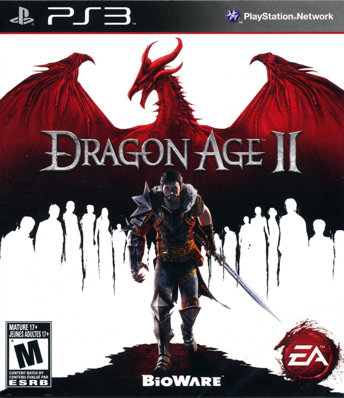 Dragon Age II PlayStation 3 PS3 video game featuring action role playing gameplay Hawke character fantasy adventure party combat character customization quests dialogue choices exploration tactical battles and classic PlayStation 3 gameplay retro video game collection collectible gaming appeal front cover art